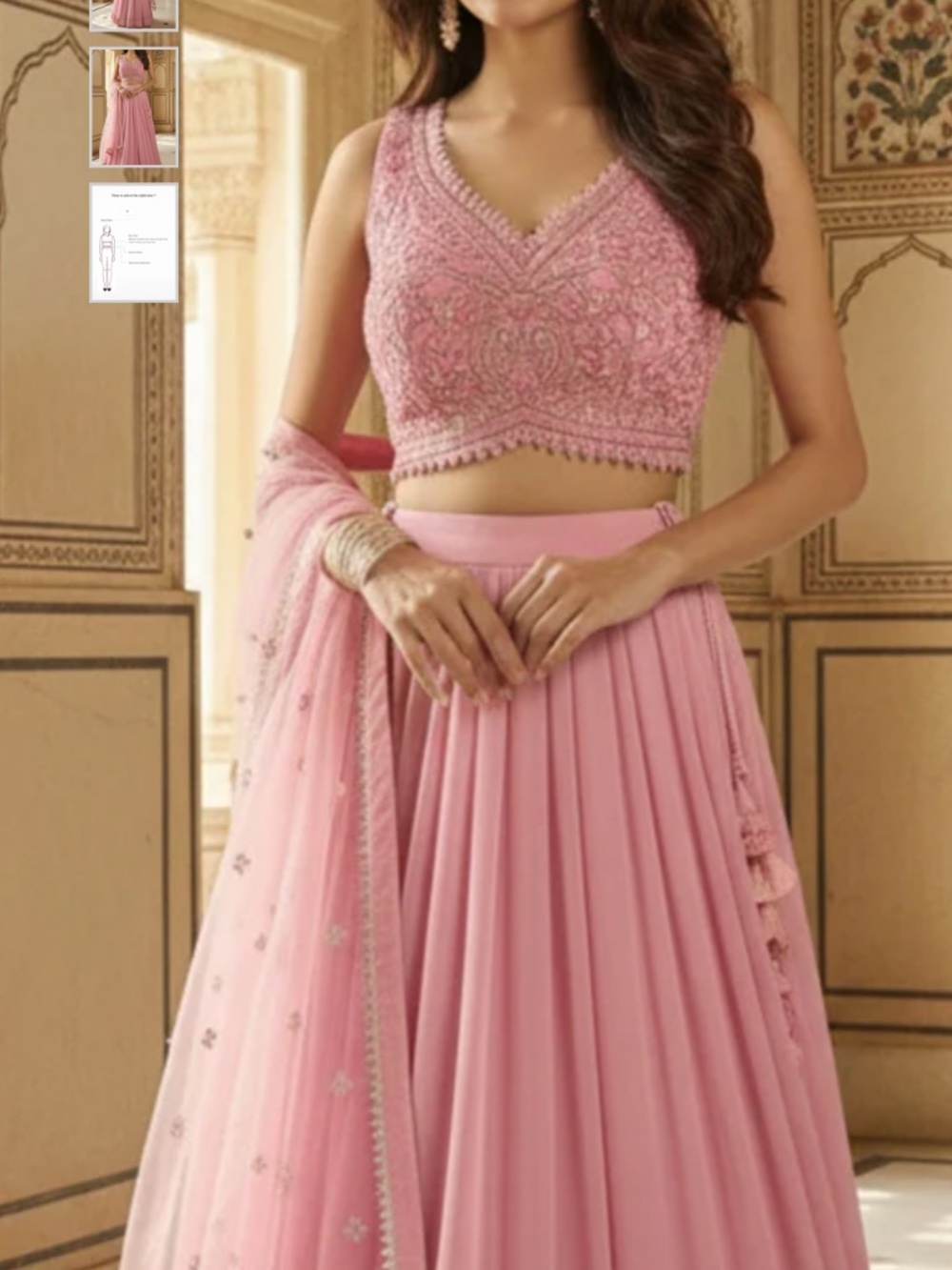 Pink Georgette Sequins Hand Embroidered Lehenga Wedding Wear